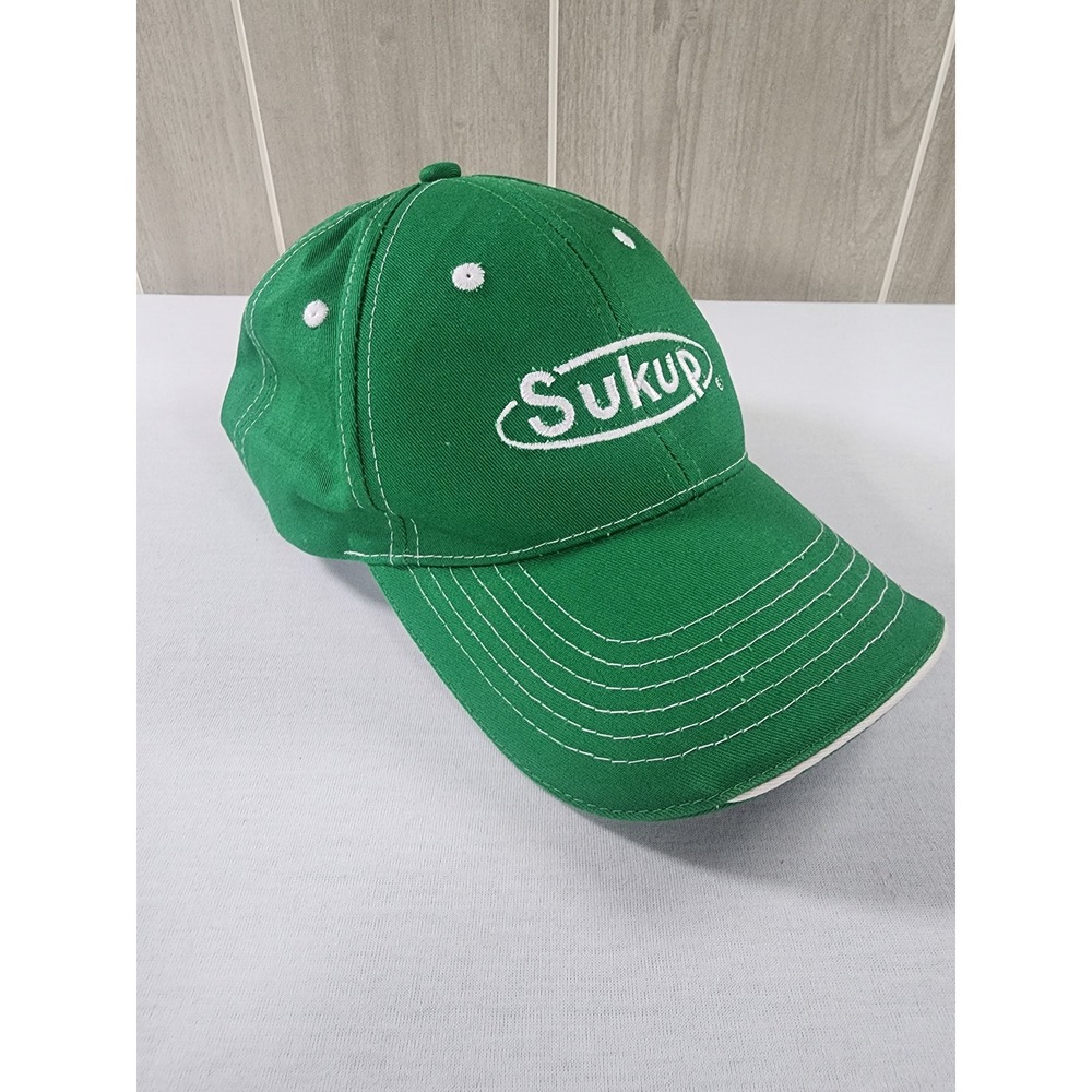 Sukup Sportsman Hat Mens OSFA Baseball Cap Green Cotton Embroidered Farm Work Ag